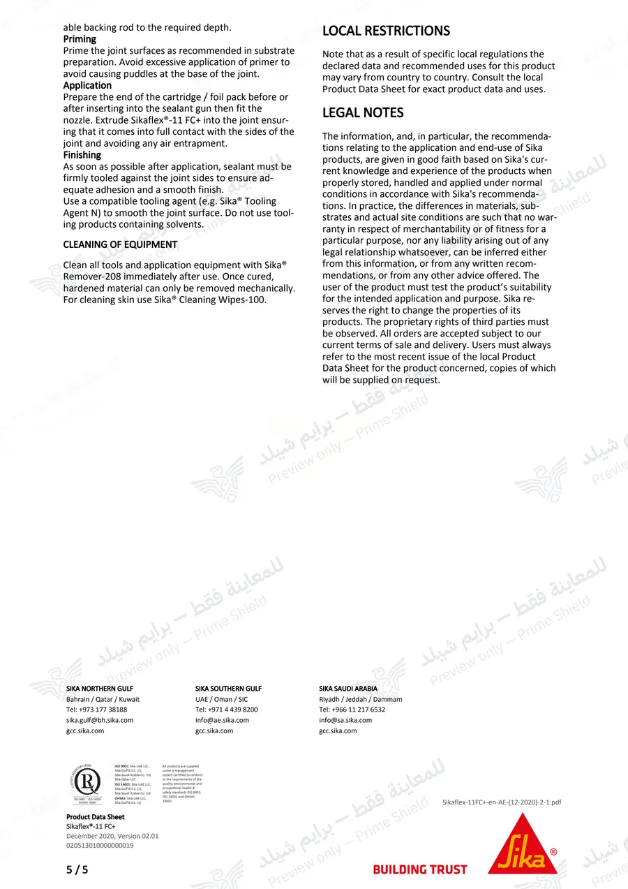 Page 15 of 15 — Sikaflex-11 FC+ — Official sheet (EN)