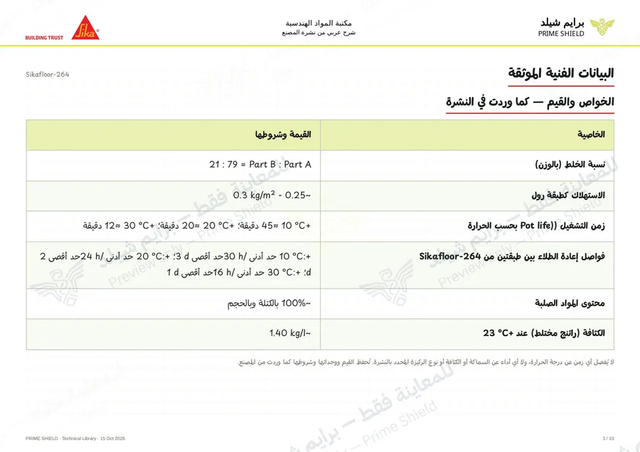 الصفحة 3 من 15 — Sikafloor-264 — الشرح العربي