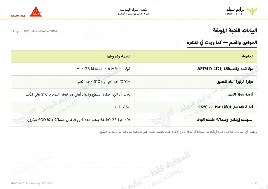 الصفحة 4 من 14 — Sikagard-1815 (MasterProtect 1815) — الشرح العربي