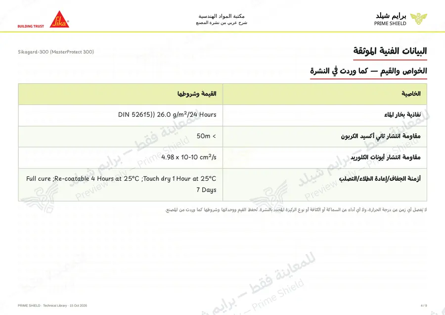 الصفحة 4 من 12 — Sikagard-300 (MasterProtect 300) — الشرح العربي
