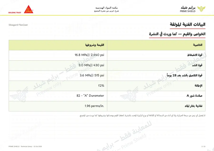 الصفحة 3 من 14 — Sikagard FlexCoat — الشرح العربي