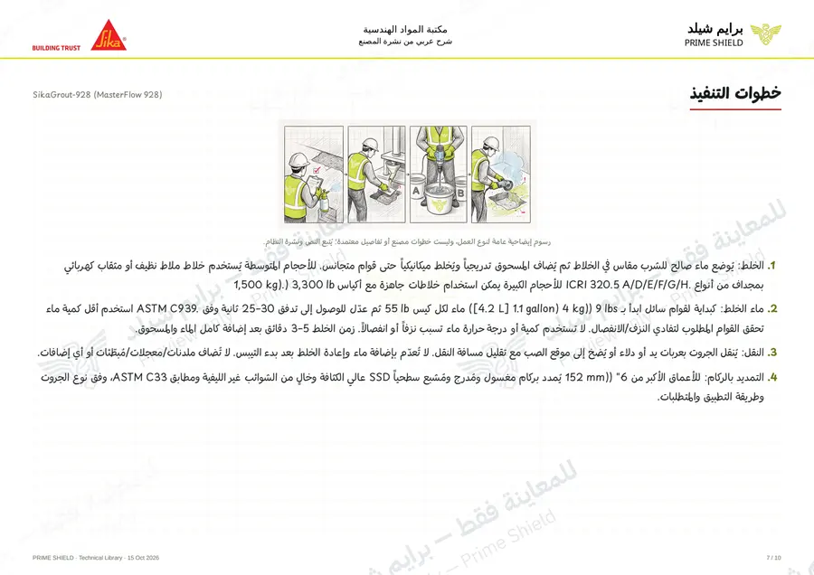الصفحة 7 من 15 — SikaGrout-928 (MasterFlow 928) — الشرح العربي