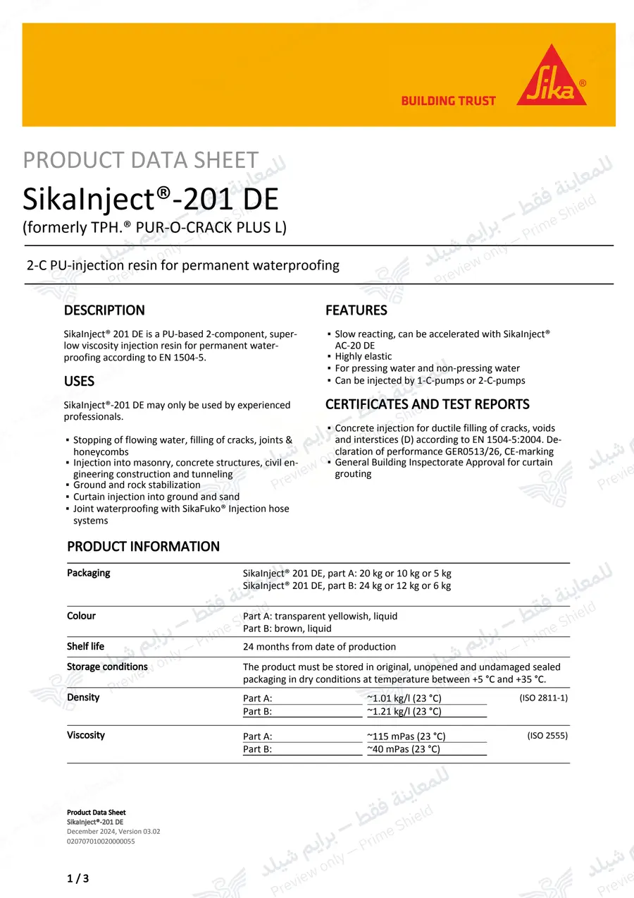 الصفحة 10 من 12 — SikaInject-201 DE — النشرة الرسمية (EN)