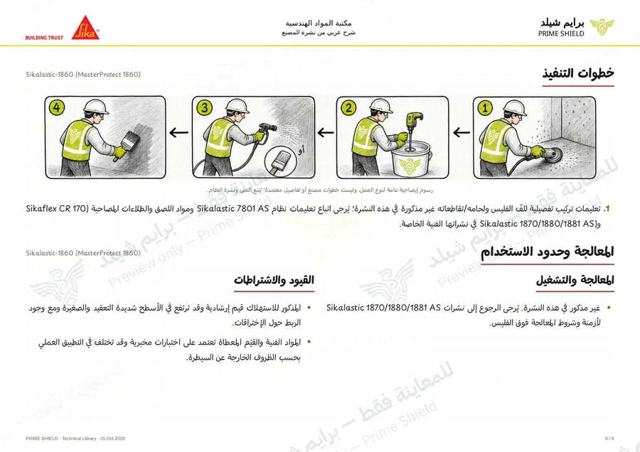 الصفحة 6 من 10 — Sikalastic-1860 (MasterProtect 1860) — الشرح العربي