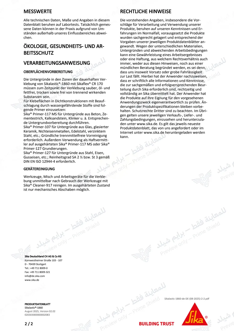الصفحة 10 من 10 — Sikalastic-1860 (MasterProtect 1860) — النشرة الرسمية (EN)