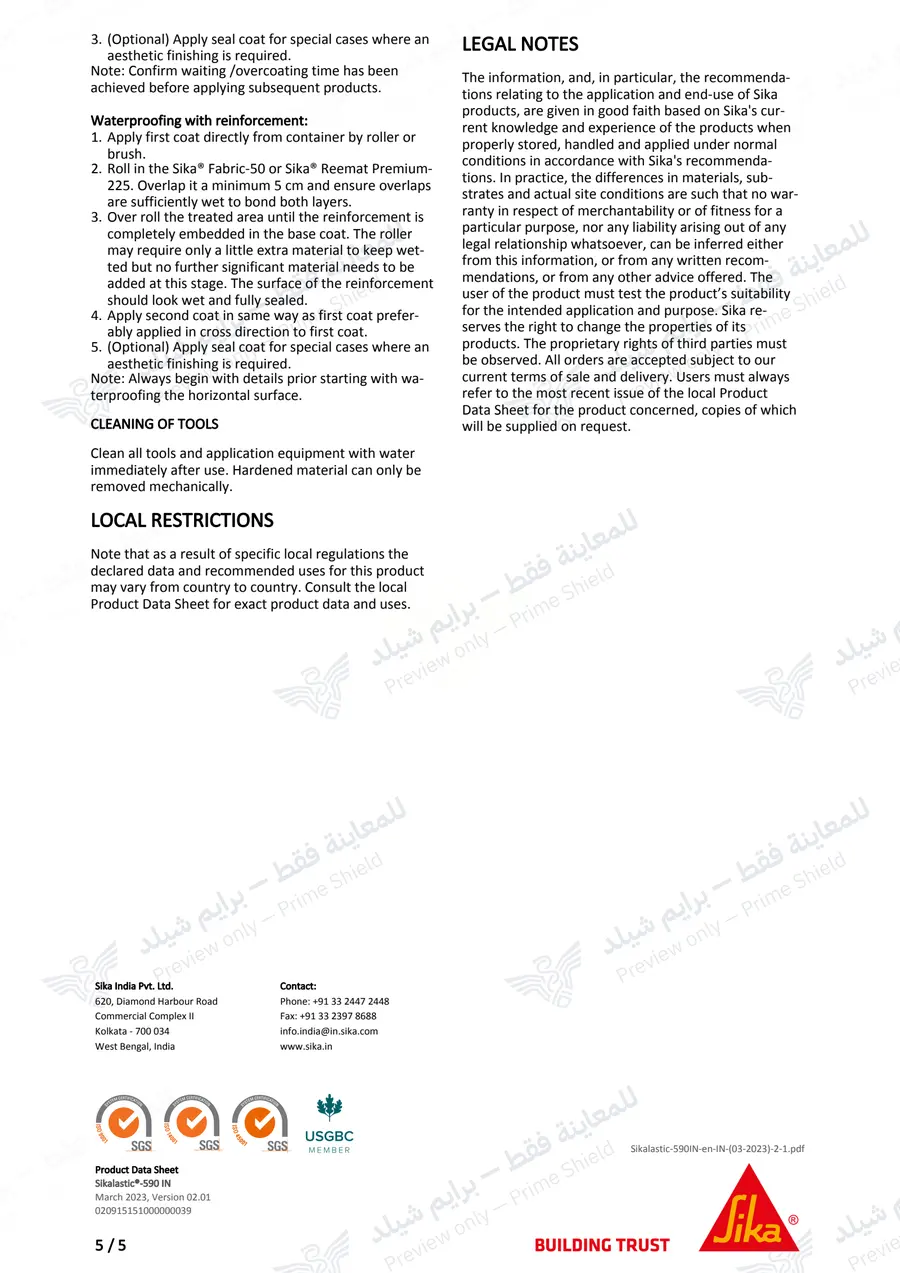 الصفحة 15 من 15 — Sikalastic-590 — النشرة الرسمية (EN)