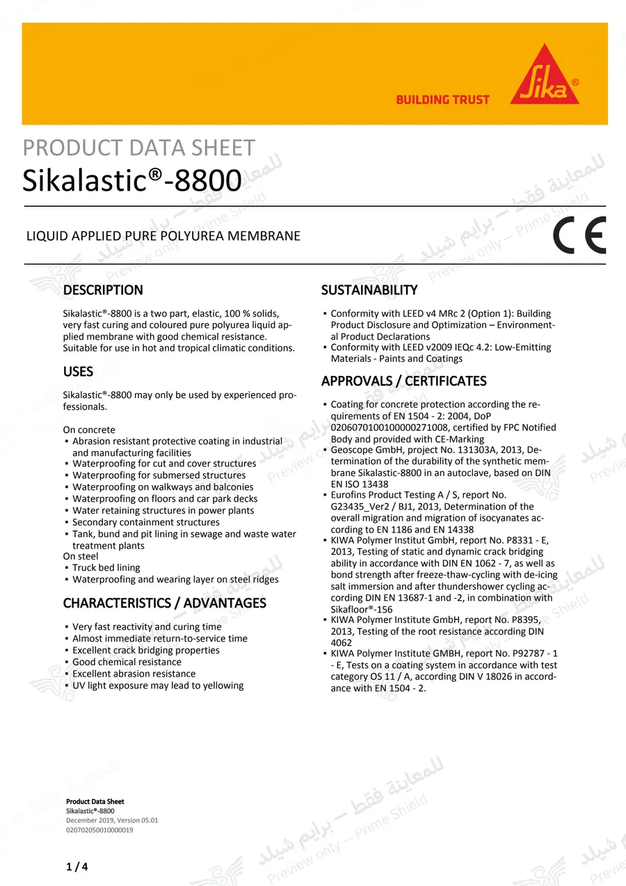 الصفحة 10 من 13 — Sikalastic-8800 — النشرة الرسمية (EN)