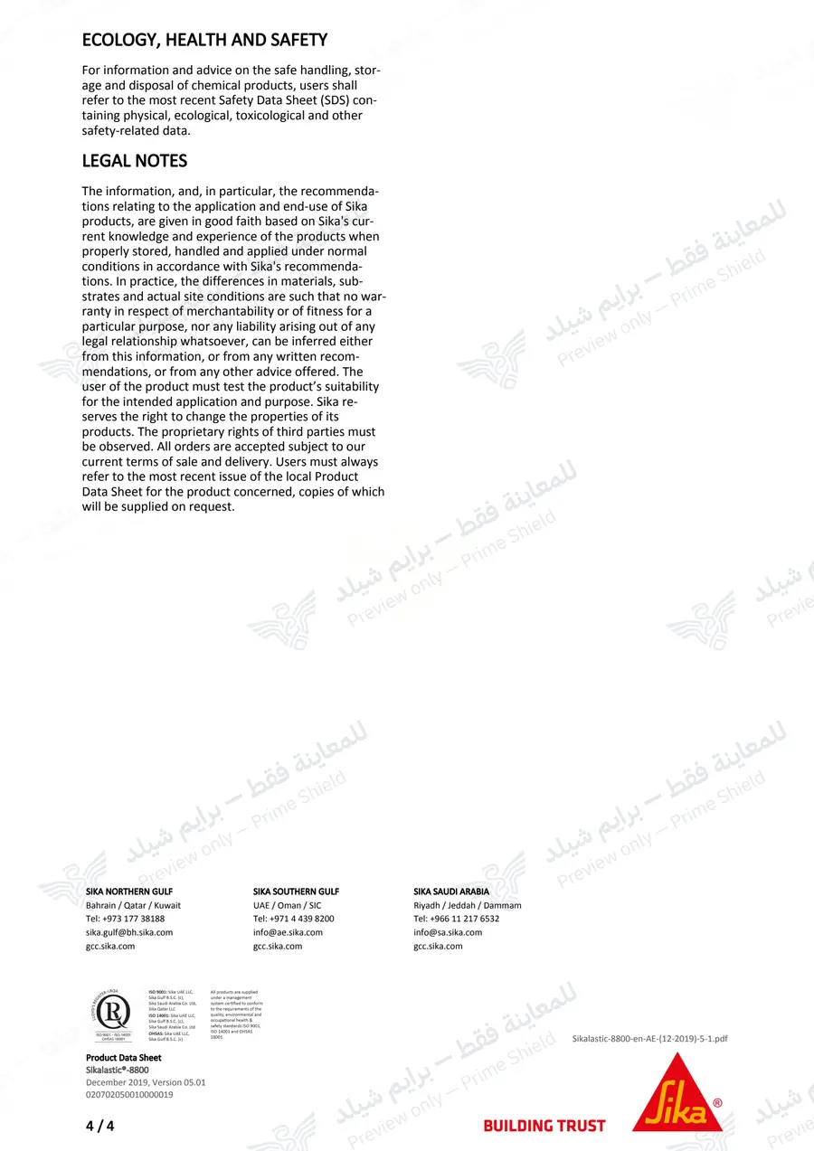 الصفحة 13 من 13 — Sikalastic-8800 — النشرة الرسمية (EN)