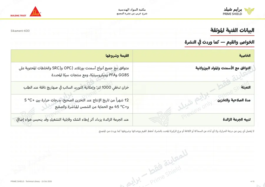 Page 4 of 12 — Sikament-600 — Arabic explanation