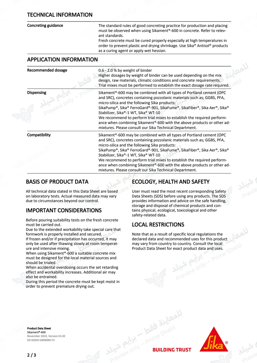 Page 11 of 12 — Sikament-600 — Official sheet (EN)