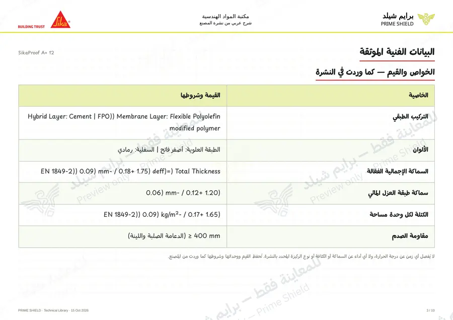 الصفحة 3 من 14 — SikaProof A+ 12 — الشرح العربي