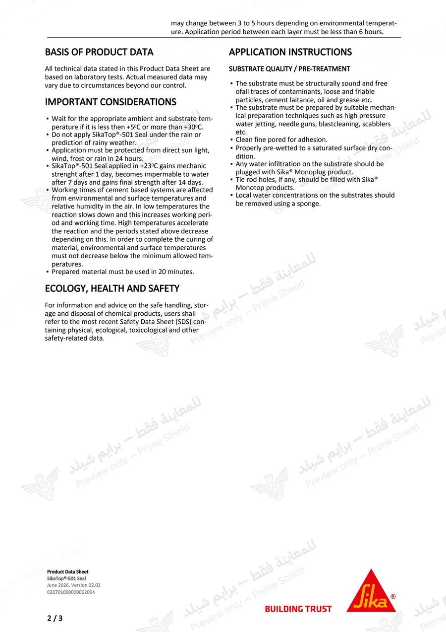 Page 12 of 13 — SikaTop-501 Seal (MasterSeal 501) — Official sheet (EN)
