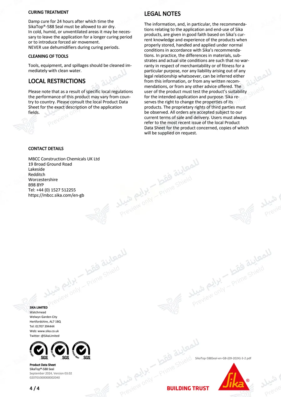 Page 14 of 14 — SikaTop-588 Seal — Official sheet (EN)