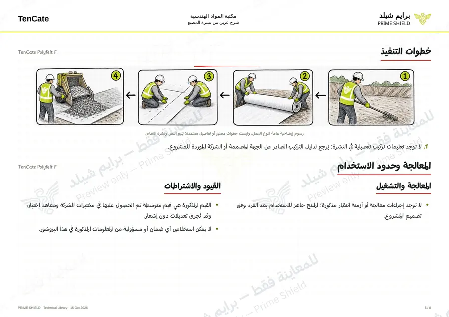Page 6 of 10 — TenCate Polyfelt F — Arabic explanation