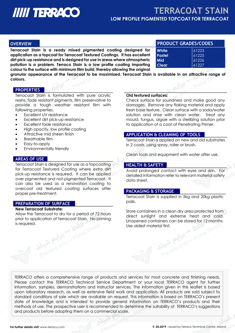 الصفحة 8 من 9 — Terracoat Stain — النشرة الرسمية (EN)