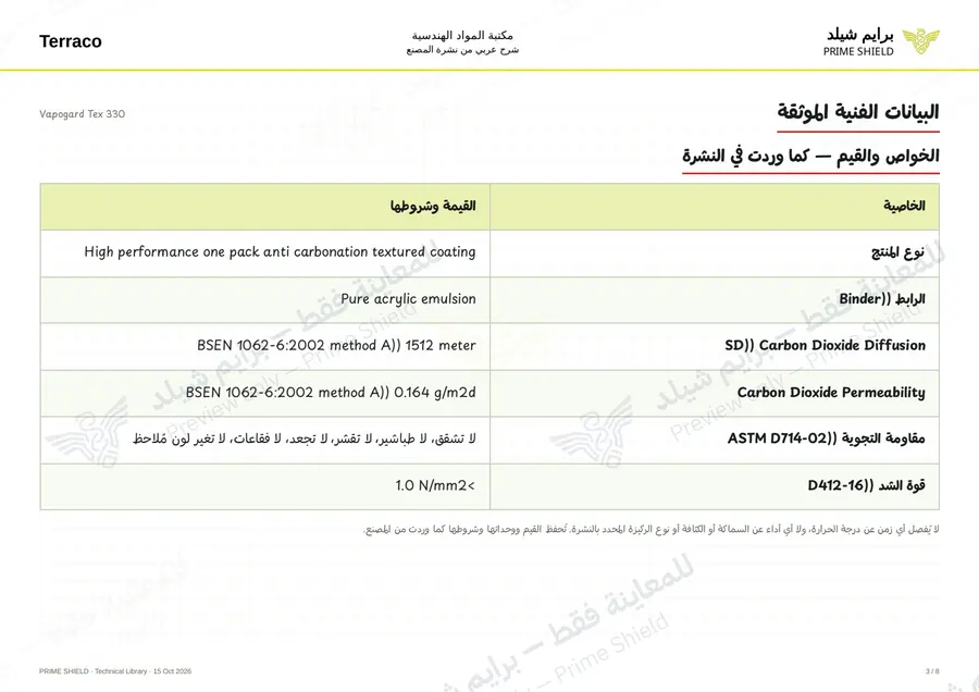 Page 3 of 11 — Vapogard Tex 330 — Arabic explanation