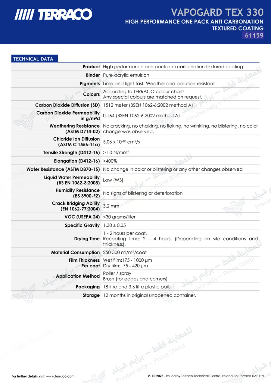Page 10 of 11 — Vapogard Tex 330 — Official sheet (EN)