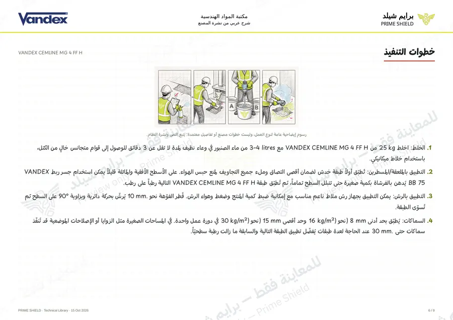الصفحة 6 من 11 — VANDEX CEMLINE MG 4 FF H — الشرح العربي