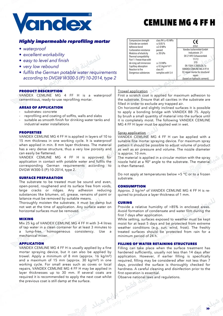 الصفحة 10 من 11 — VANDEX CEMLINE MG 4 FF H — النشرة الرسمية (EN)