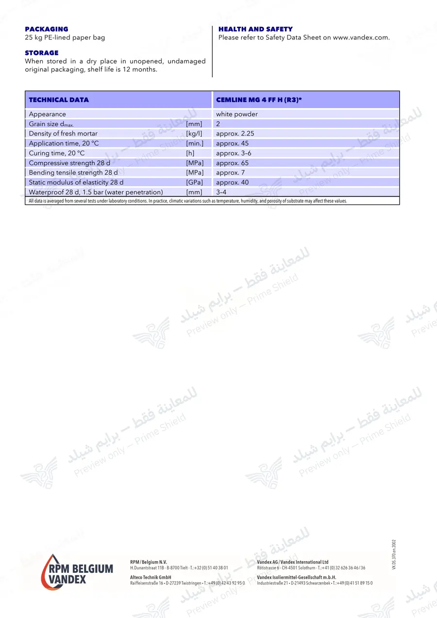 الصفحة 11 من 11 — VANDEX CEMLINE MG 4 FF H — النشرة الرسمية (EN)