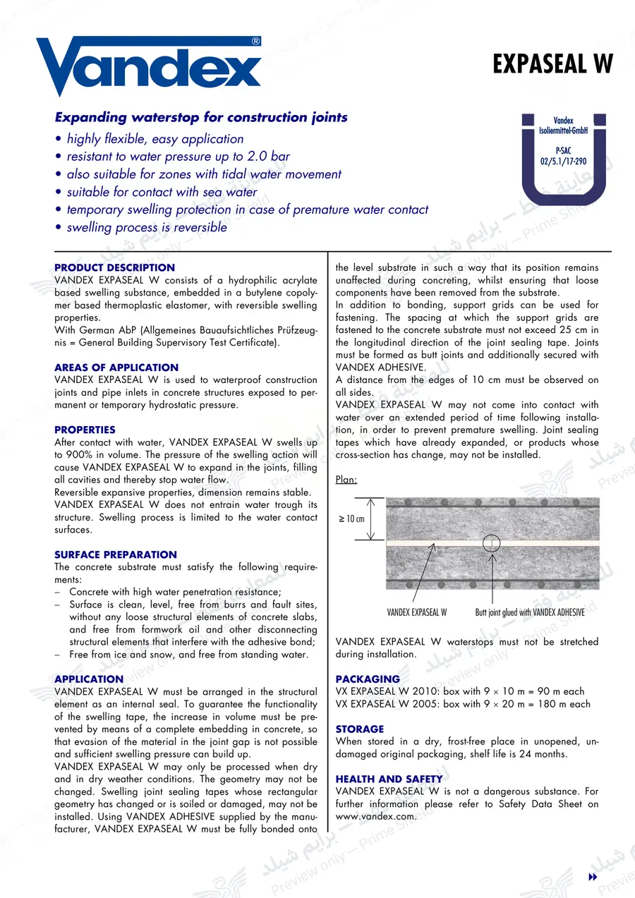 Page 10 of 11 — VANDEX EXPASEAL W — Official sheet (EN)