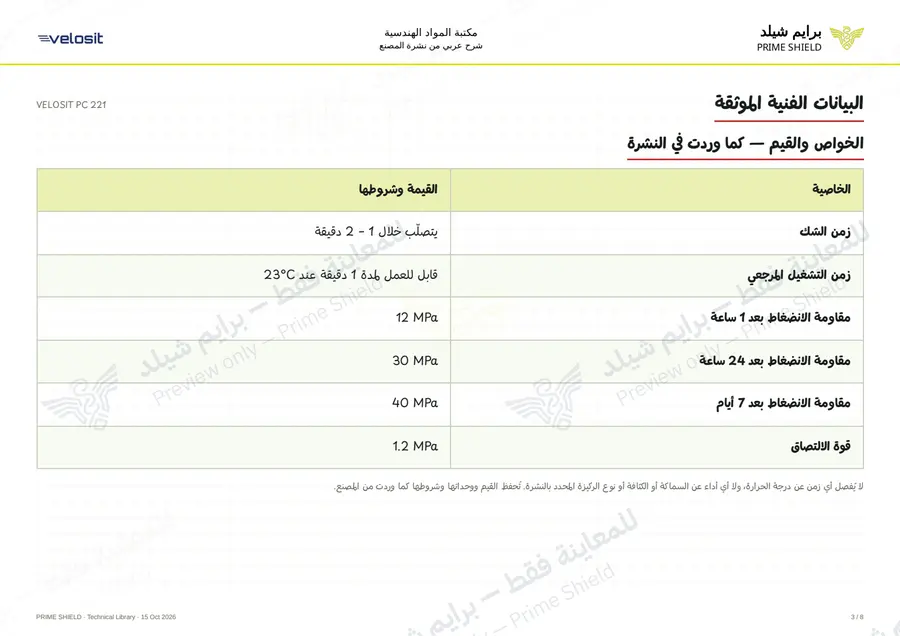 الصفحة 3 من 11 — VELOSIT PC 221 — الشرح العربي