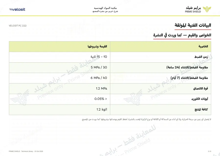 الصفحة 3 من 11 — VELOSIT PC 222 — الشرح العربي