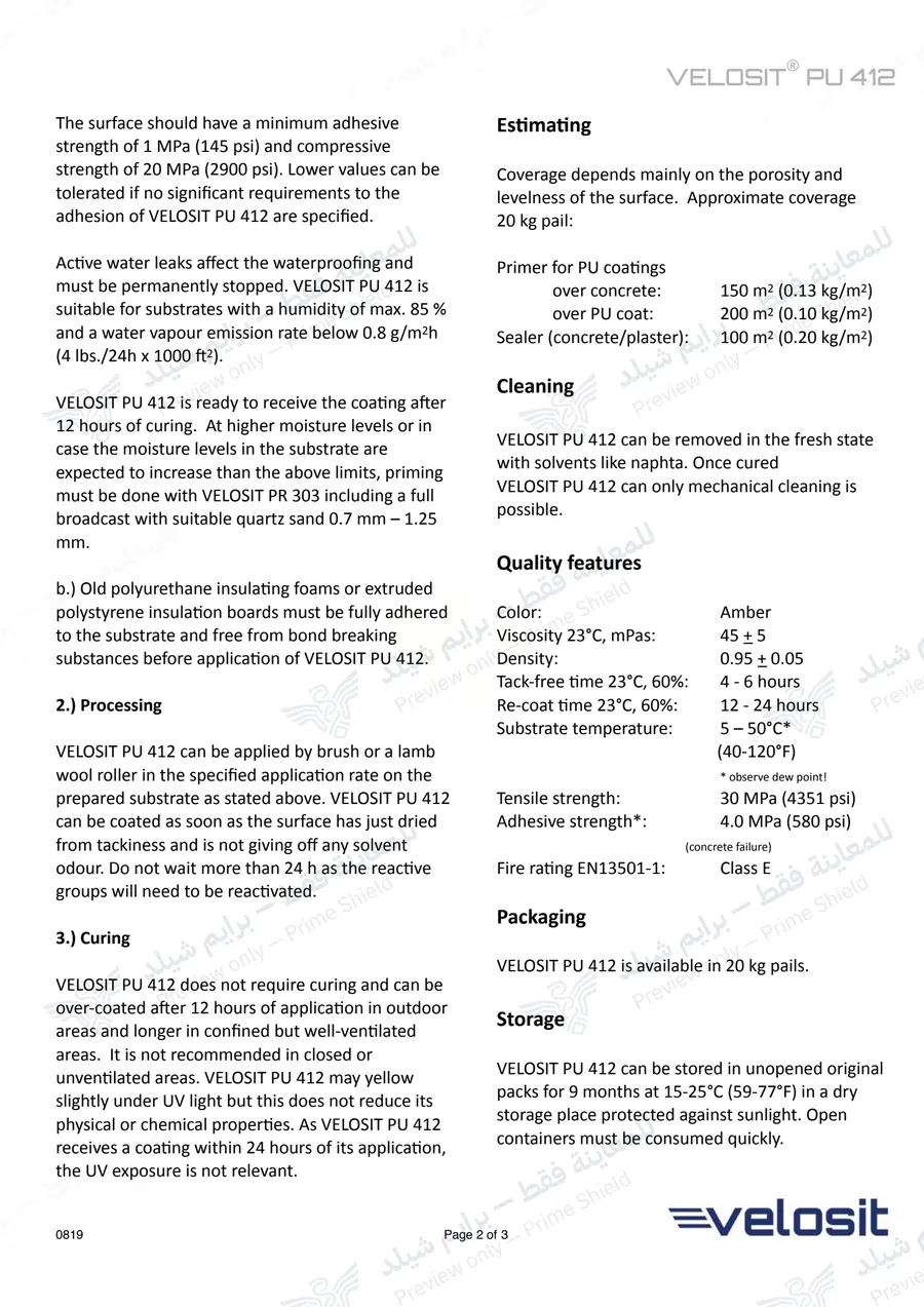 الصفحة 10 من 11 — VELOSIT PU 412 — النشرة الرسمية (EN)