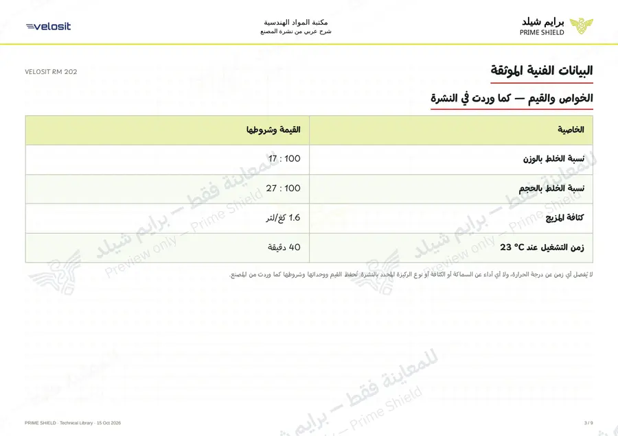 الصفحة 3 من 13 — VELOSIT RM 202 — الشرح العربي