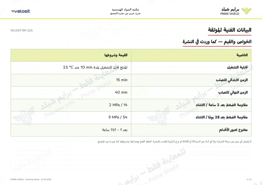 الصفحة 3 من 14 — VELOSIT RM 203 — الشرح العربي