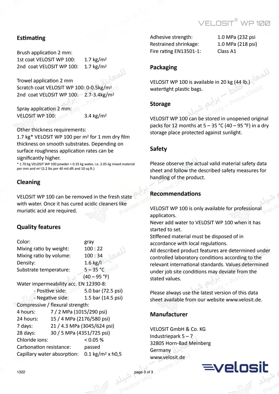 الصفحة 13 من 13 — VELOSIT WP 100 — النشرة الرسمية (EN)