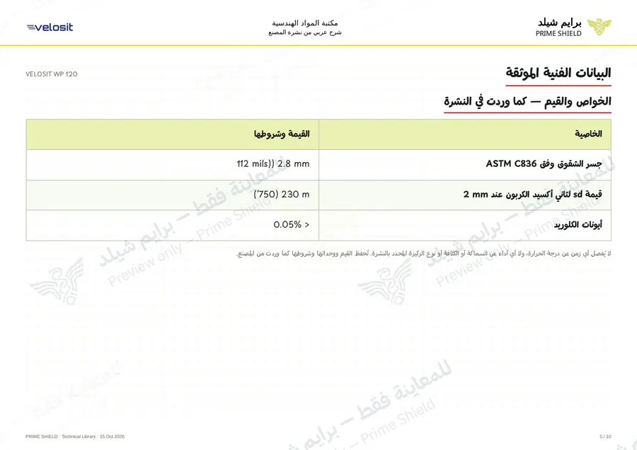 الصفحة 5 من 14 — VELOSIT WP 120 — الشرح العربي
