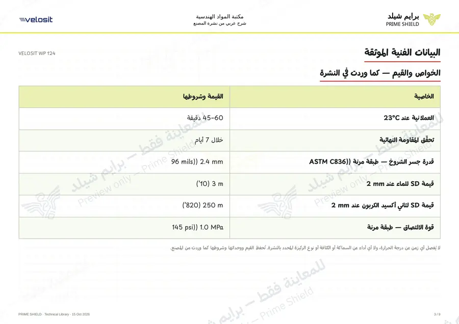 الصفحة 3 من 13 — VELOSIT WP 124 — الشرح العربي