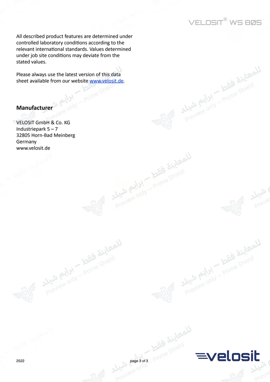 Page 11 of 11 — VELOSIT WS 805 — Official sheet (EN)