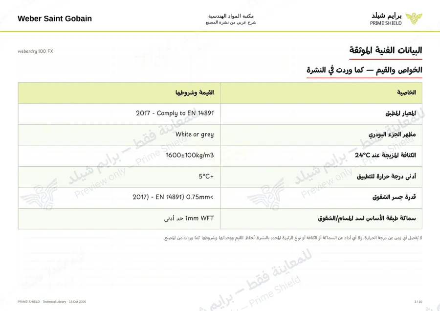 Page 3 of 12 — weberdry 100 FX — Arabic explanation