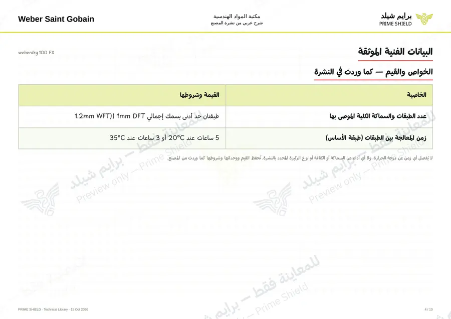 Page 4 of 12 — weberdry 100 FX — Arabic explanation