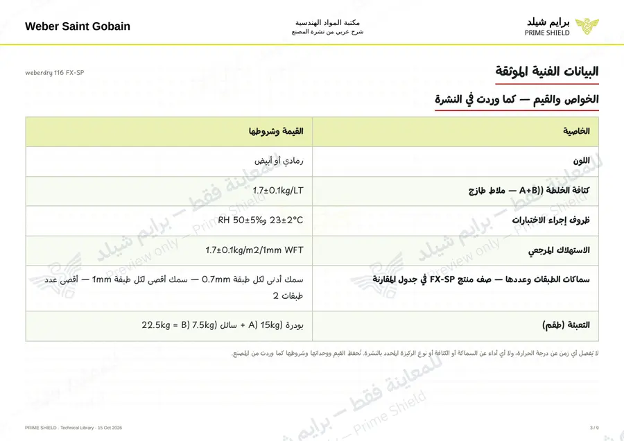 Page 3 of 11 — weberdry 116 FX-SP — Arabic explanation