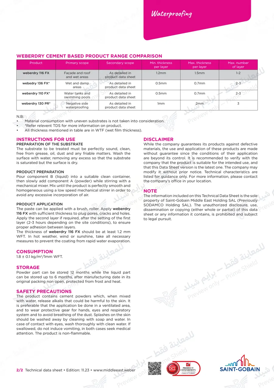 Page 11 of 11 — weberdry 116 FX — Official sheet (EN)
