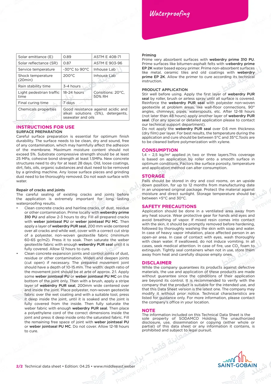 الصفحة 11 من 11 — weberdry PUR seal — النشرة الرسمية (EN)