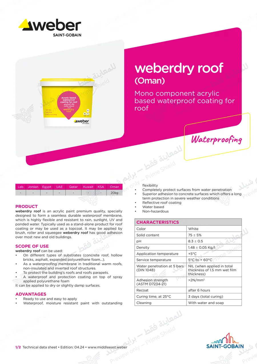 الصفحة 9 من 10 — weberdry roof — النشرة الرسمية (EN)