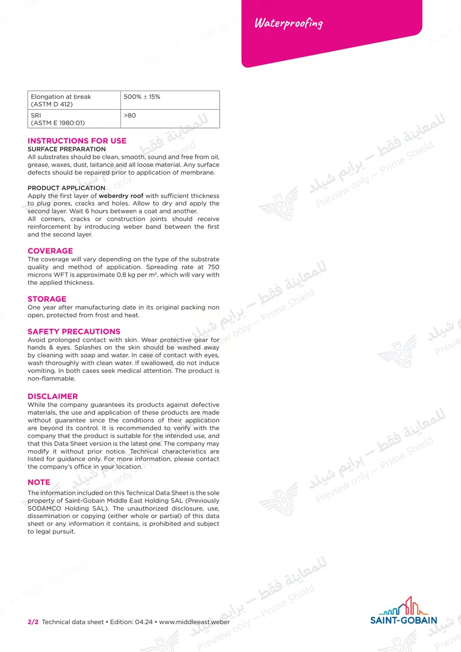 الصفحة 10 من 10 — weberdry roof — النشرة الرسمية (EN)