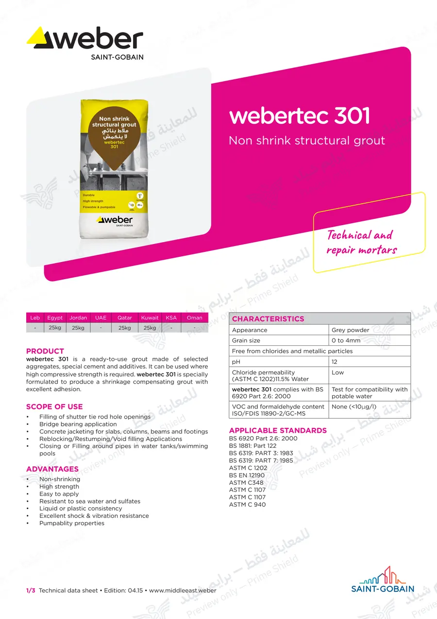 Page 10 of 12 — webertec 301 — Official sheet (EN)