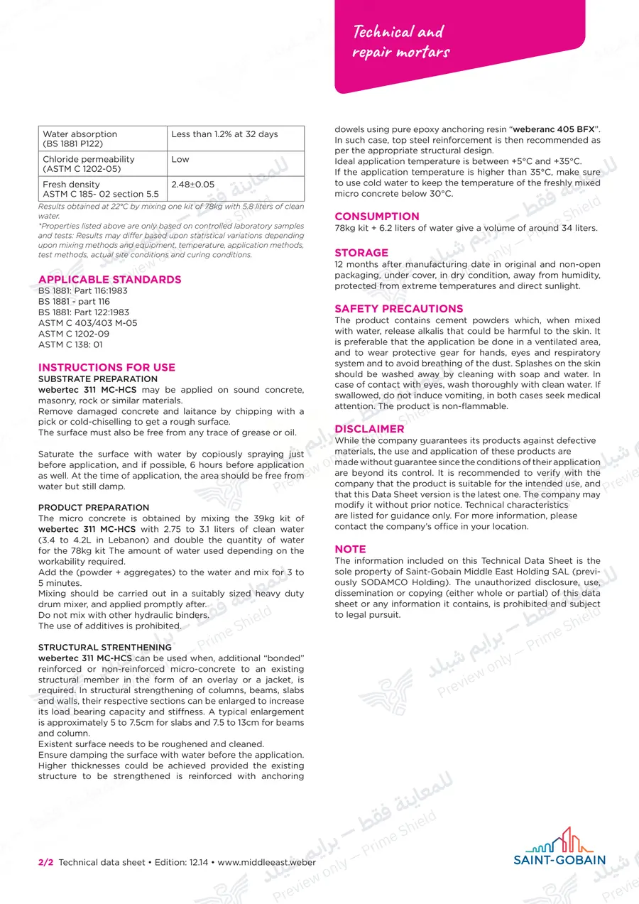Page 10 of 10 — webertec 311 MC-HCS — Official sheet (EN)
