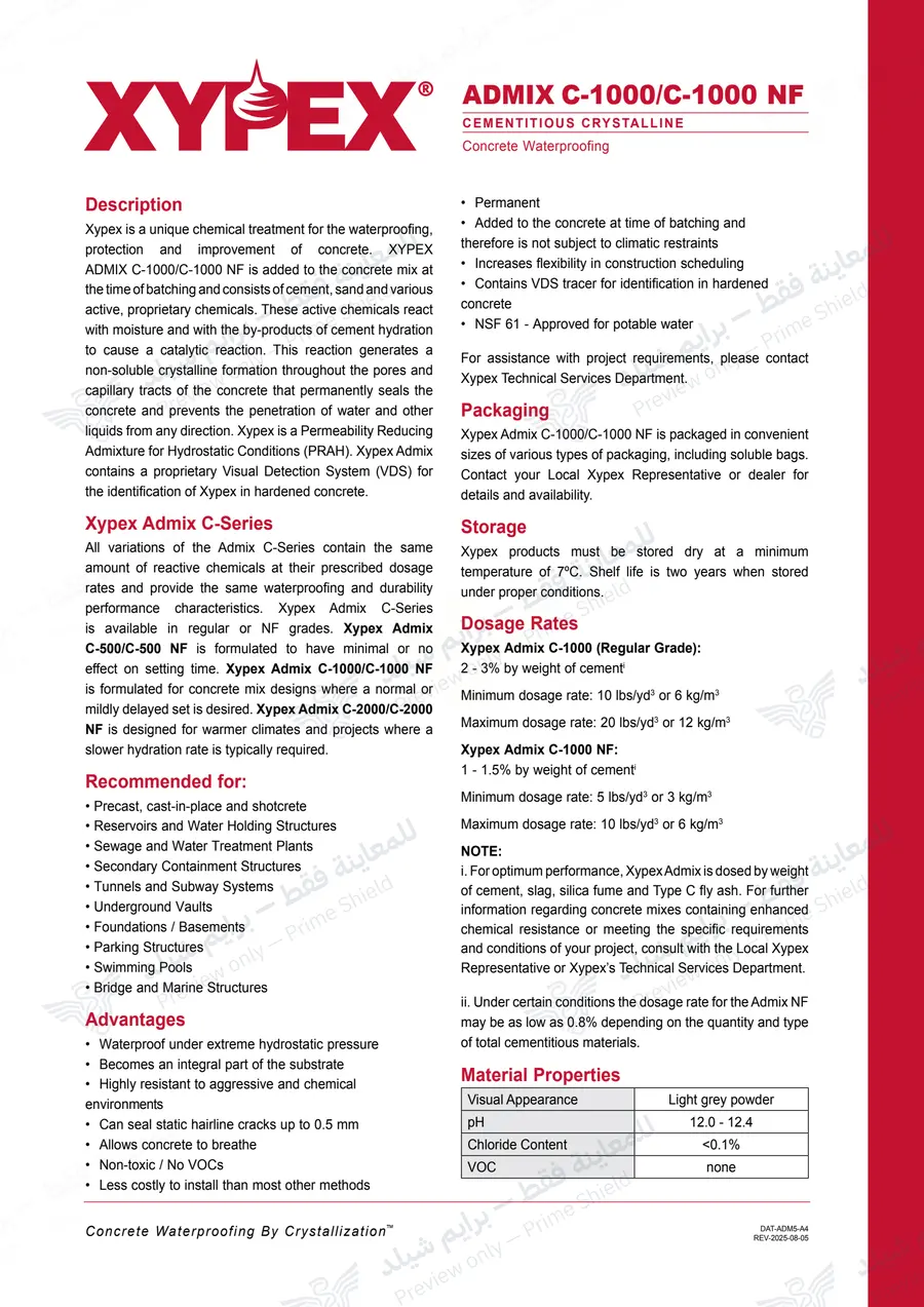 الصفحة 11 من 14 — Xypex Admix C-1000 — النشرة الرسمية (EN)