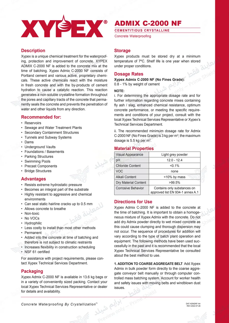 Page 12 of 13 — Xypex Admix C-2000 — Official sheet (EN)
