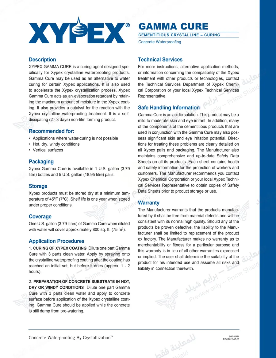 Page 7 of 8 — Xypex Gamma Cure — Official sheet (EN)