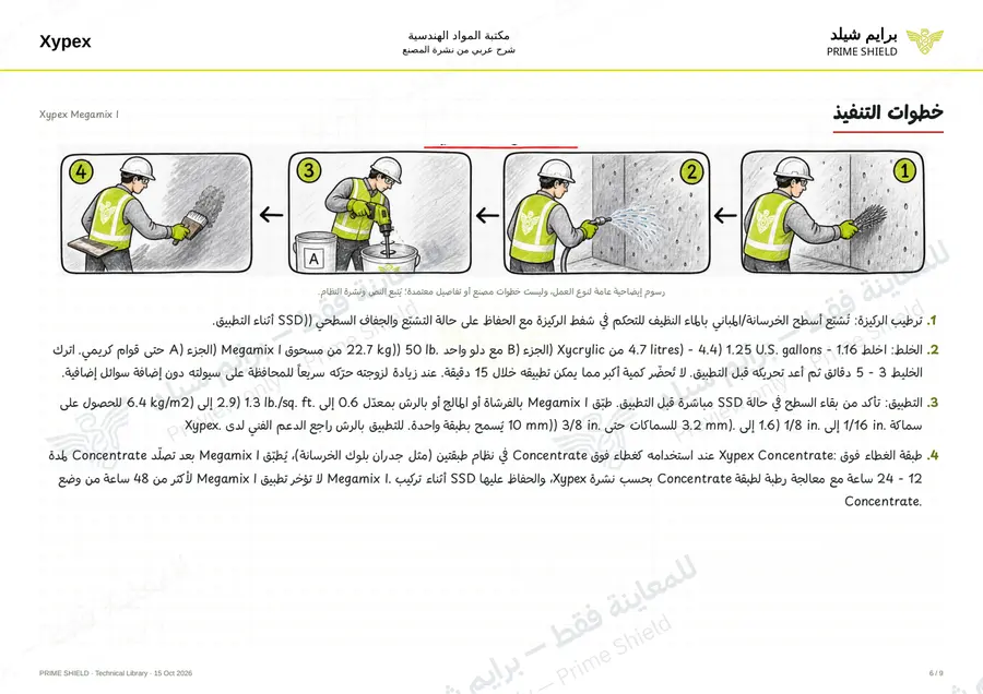 الصفحة 6 من 11 — Xypex Megamix I — الشرح العربي