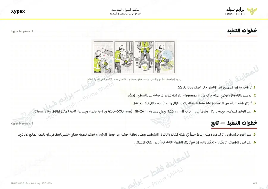 الصفحة 6 من 12 — Xypex Megamix II — الشرح العربي