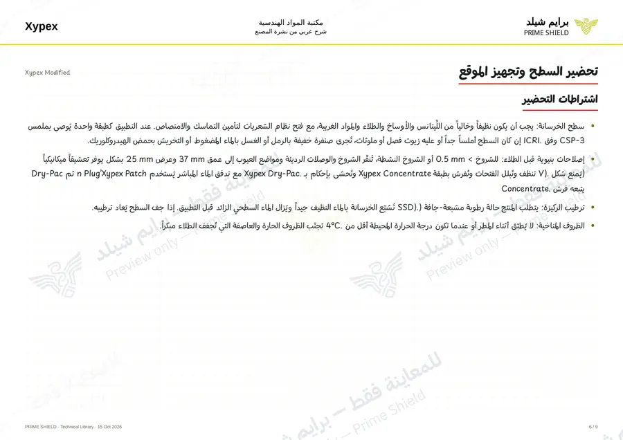 Page 6 of 13 — Xypex Modified — Arabic explanation
