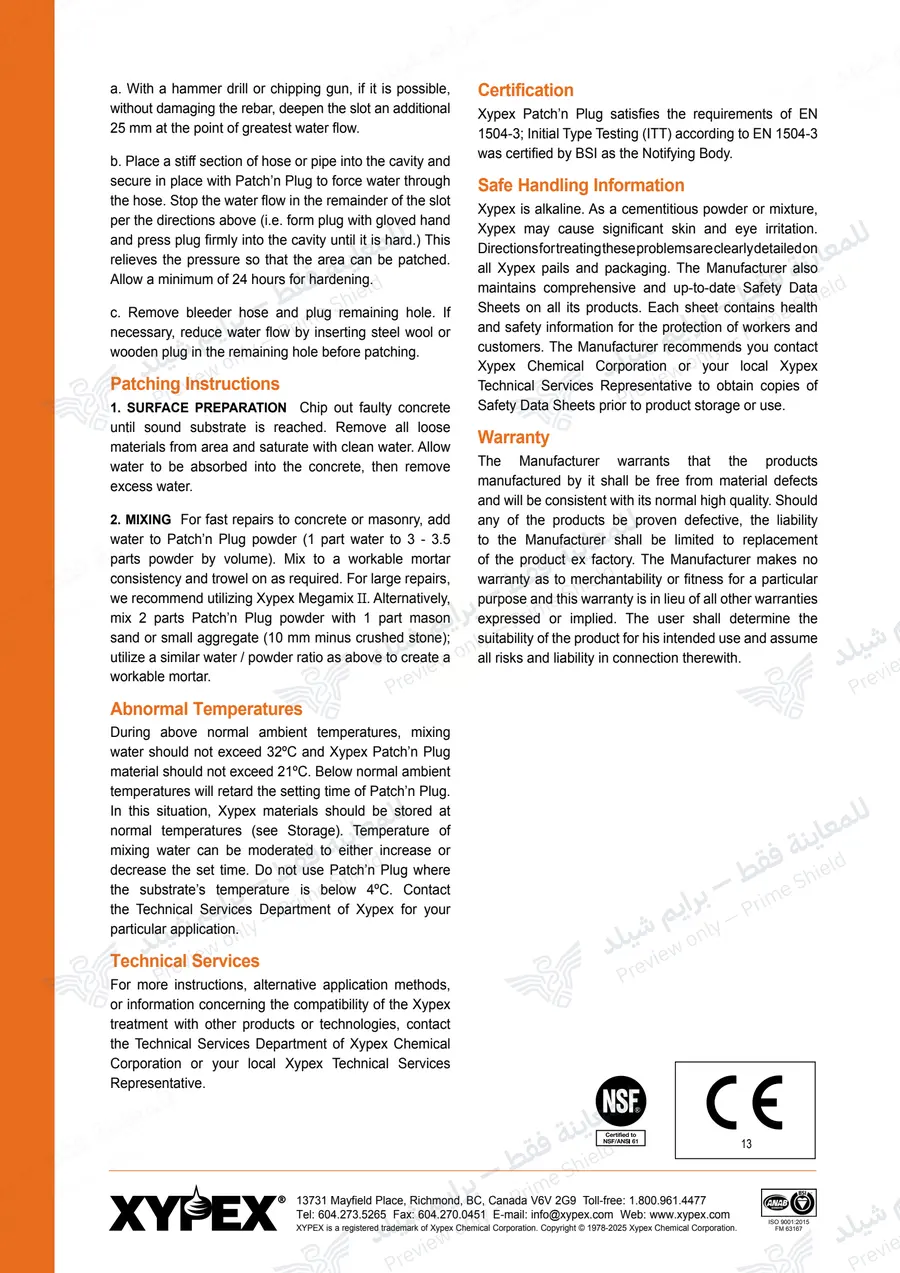 Page 11 of 11 — Xypex Patch'n Plug — Official sheet (EN)